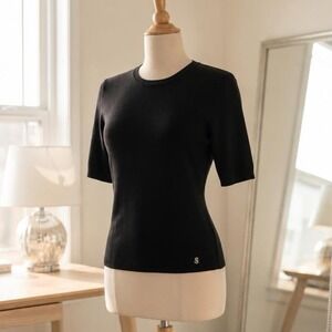BNWT St. John Luxury Silk Knit All-Season Marlie Sweater, Gold Emblem, Reg $695